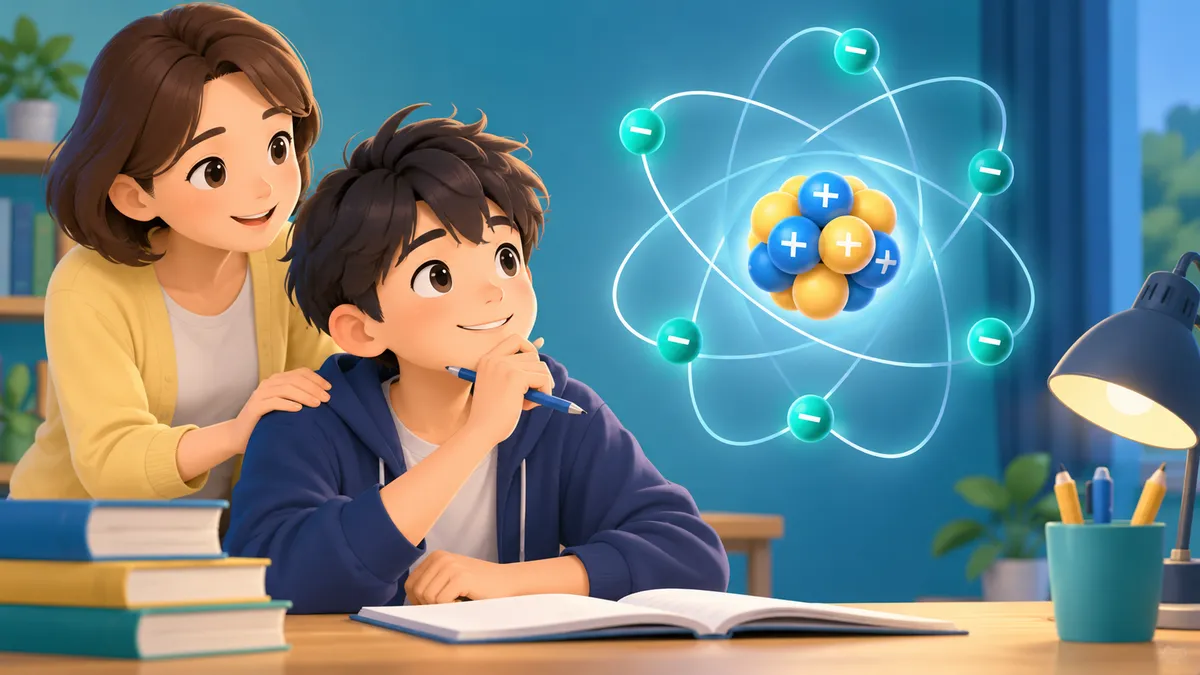 イオンの勉強で悩む中学生のイメージ