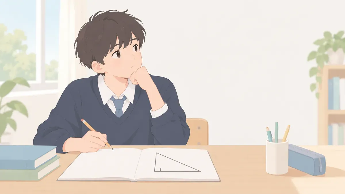 直角三角形の辺を考える中学生の場面